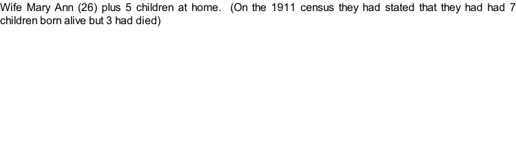 Wife Mary Ann (26) plus 5 children at home.  (On the 1911 census they had stated that they had had 7 children born alive but 3 had died)