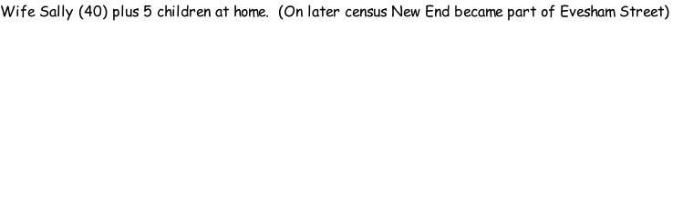 Wife Sally (40) plus 5 children at home.  (On later census New End became part of Evesham Street)